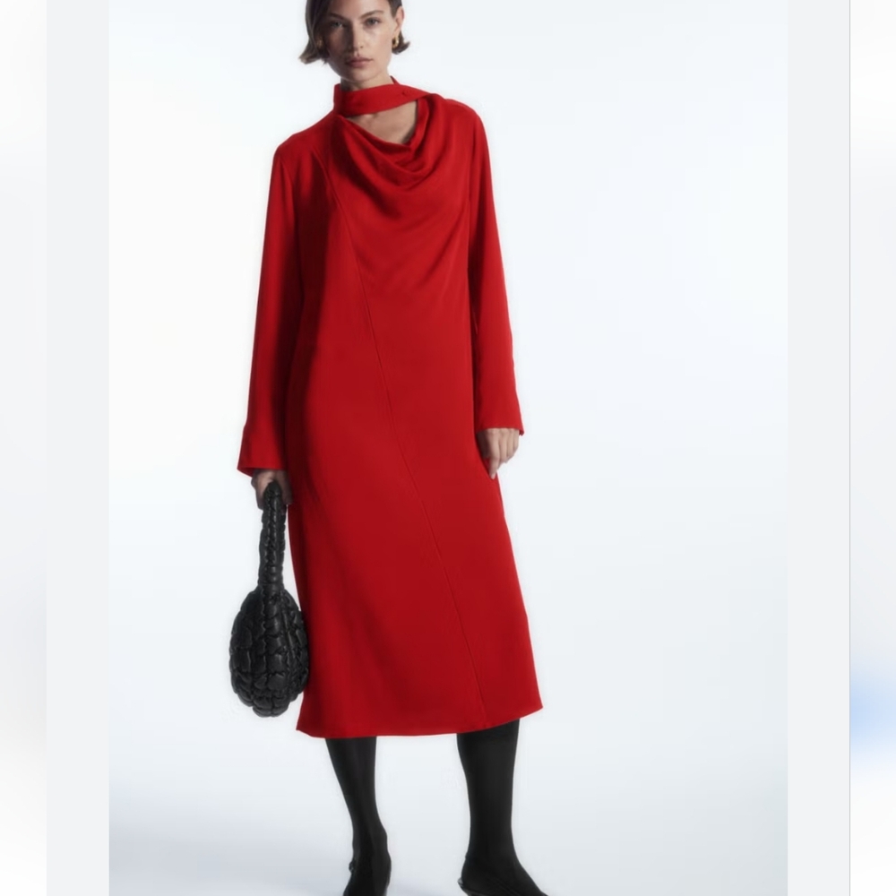 COS Red Draped Neck Dress